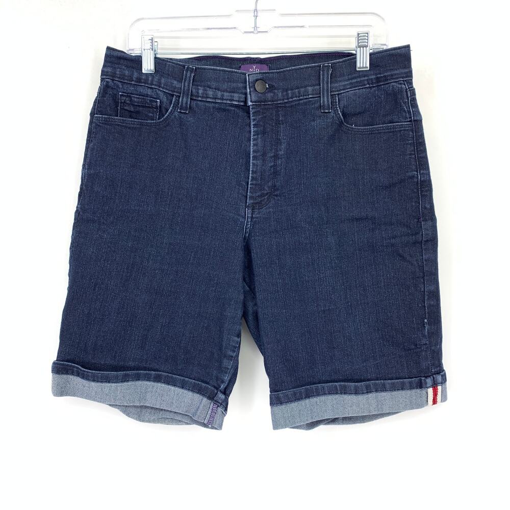 NYDJ Cuffed Bermuda Jean Shorts Womens Size 14P Dark Wash Stretch Denim